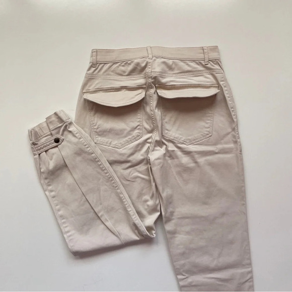 EXPRESS High Waisted Stretch Straight Cropped Cinched Hem Utility Pant in Beige - Picture 10 of 13